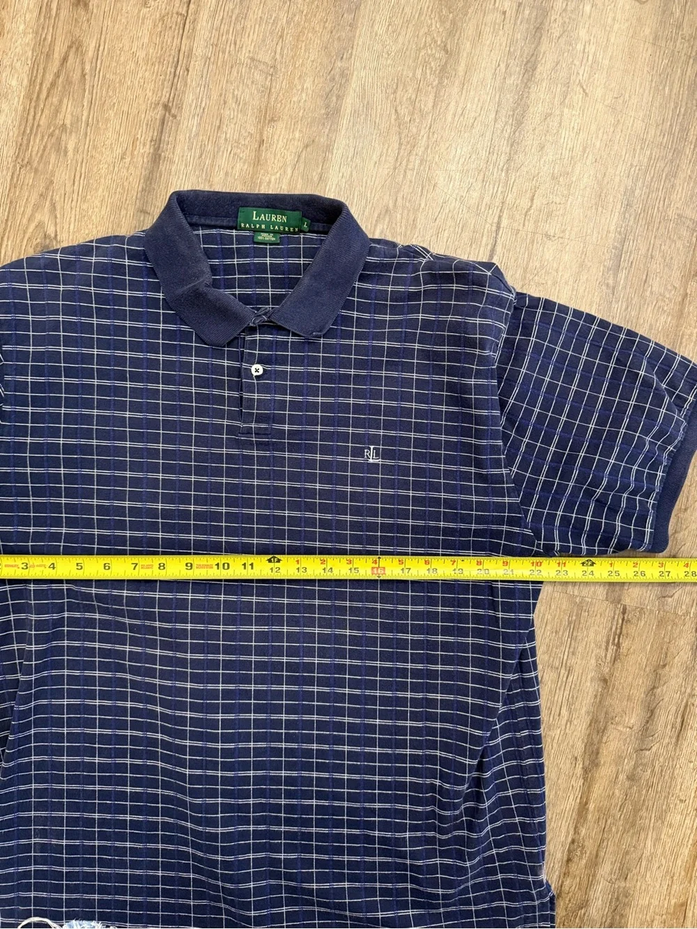 Lauren Ralph Lauren Blue Windowpane Polo Shirt Size Large